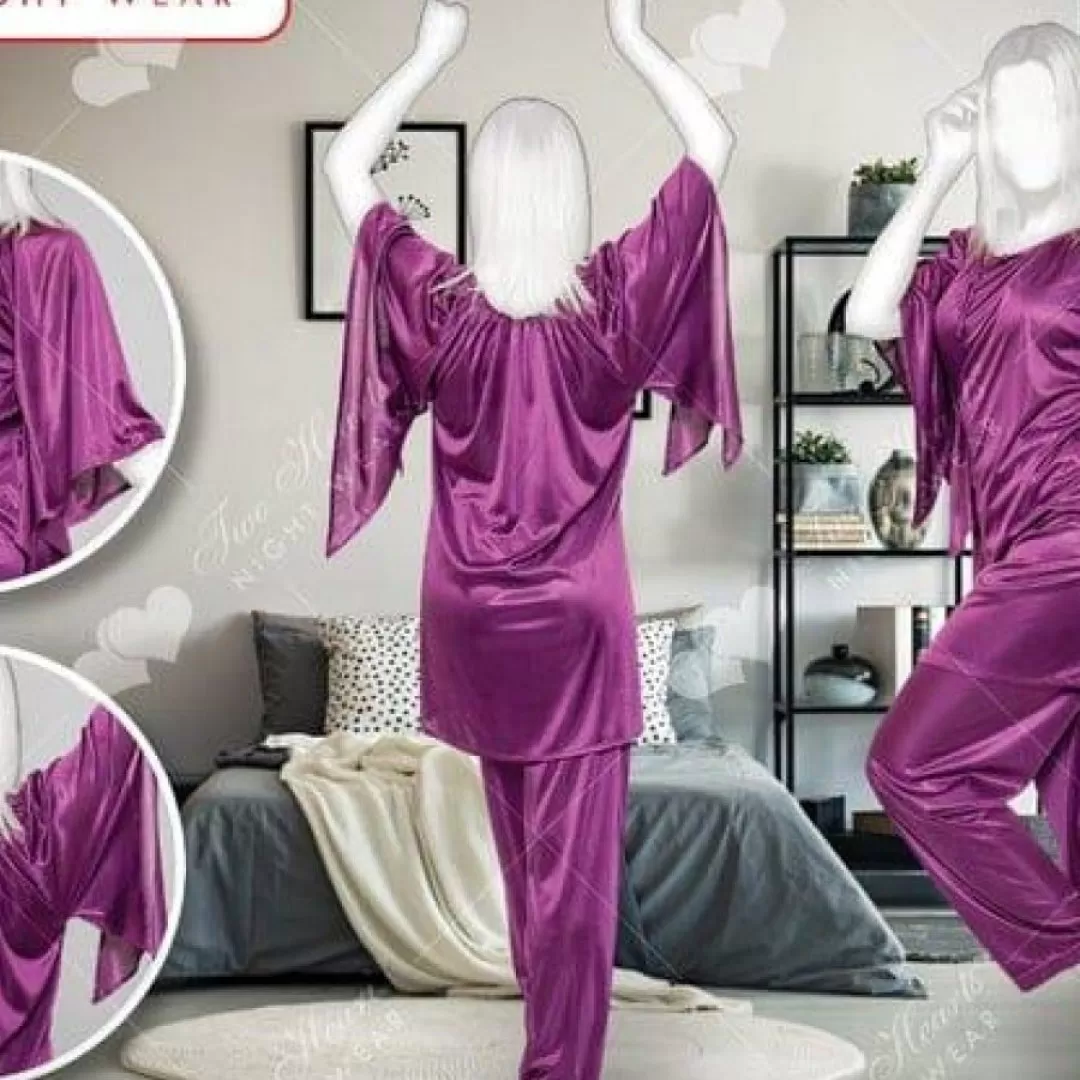 2 Pcs Stylish Silk Sleepwear Pajama Suit