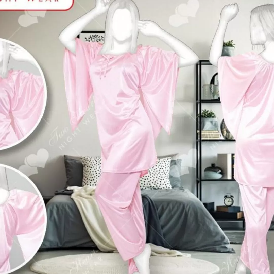 2 Pcs Stylish Silk Sleepwear Pajama Suit