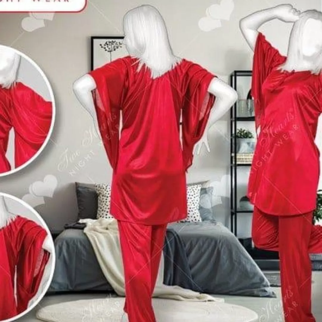 2 Pcs Stylish Silk Sleepwear Pajama Suit