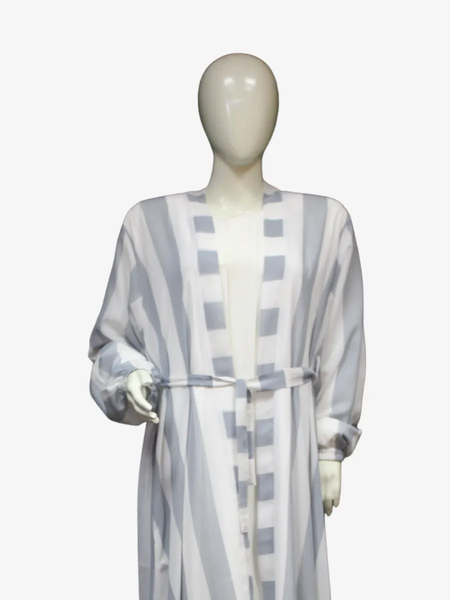 White and Gray Checked Gown Abaya