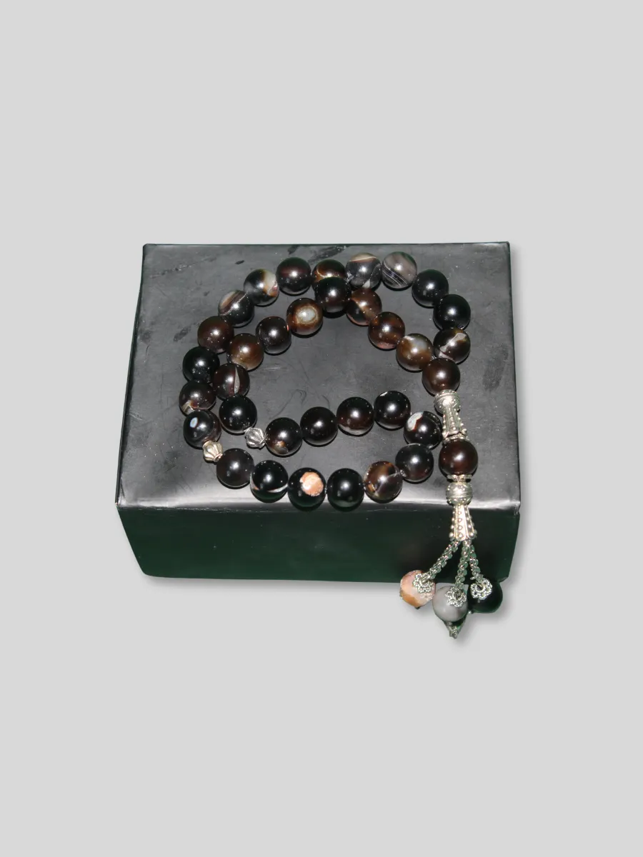 Black Aqeeq Stone Tasbeeh Counter 60 Grams 33 Beads