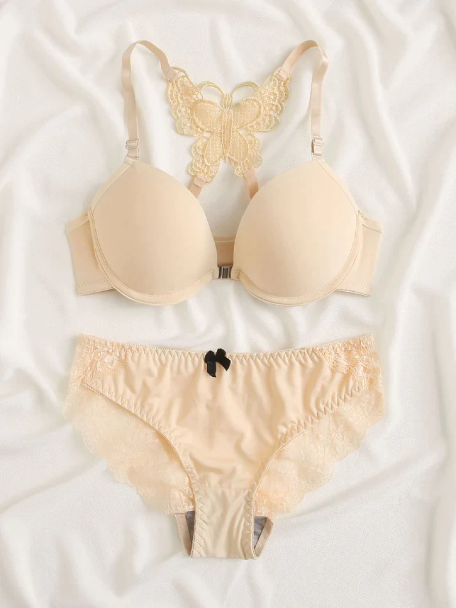 Women sexy front closure butterfly adjusted bra set