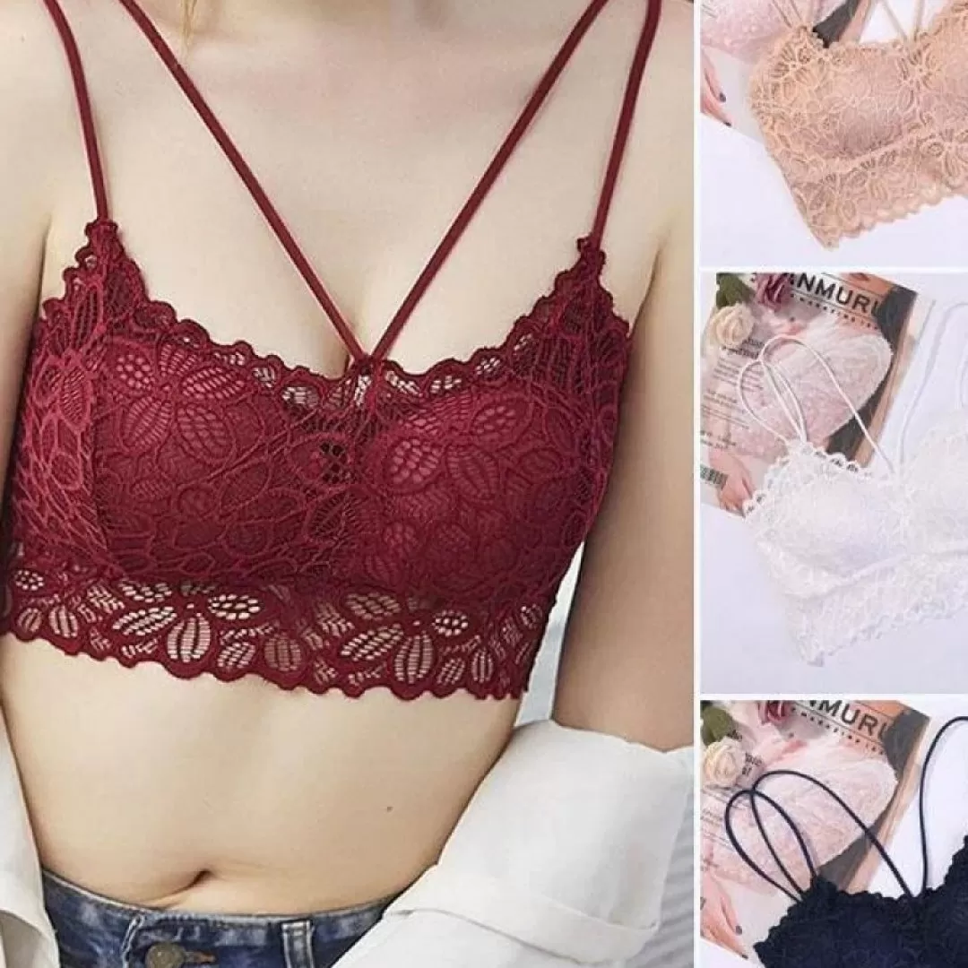 Fancy lace padded bra crossing strip