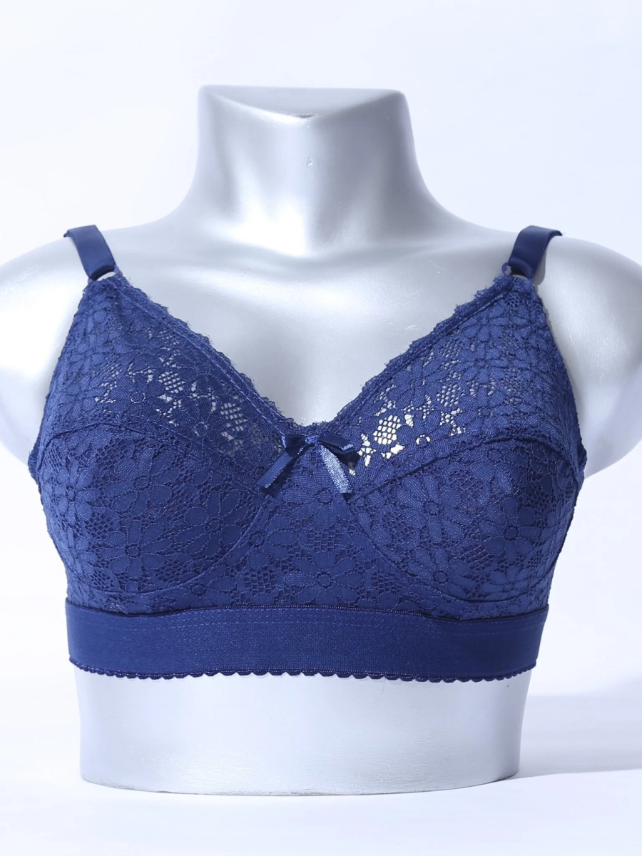 Full coverage underwire non-padded unlined lace floral bra