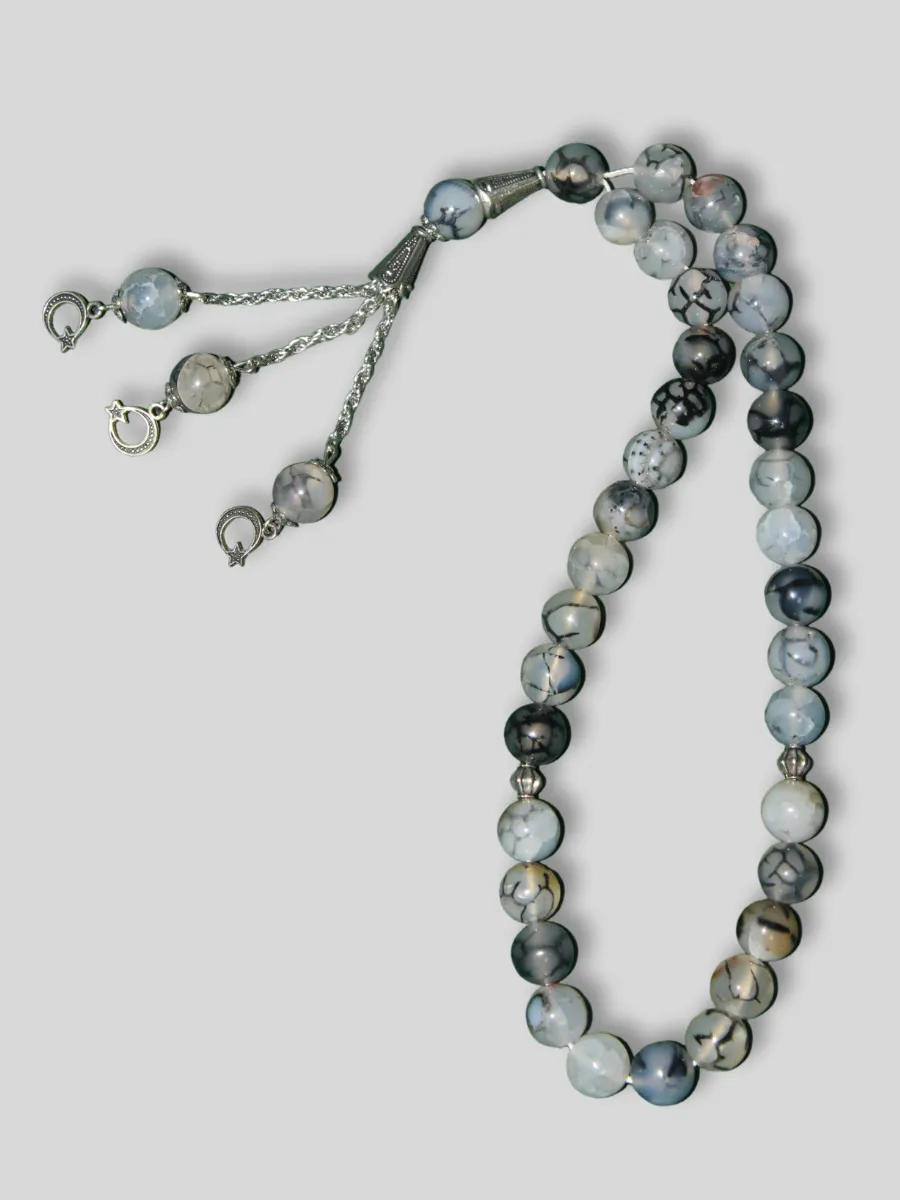 Grey Shajri Aqeeq Stone Tasbeeh Counter 60 Grams 33 Beads