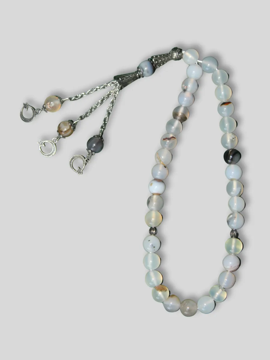 Light Grey Shajri Aqeeq Stone Tasbeeh Counter 33 Beads