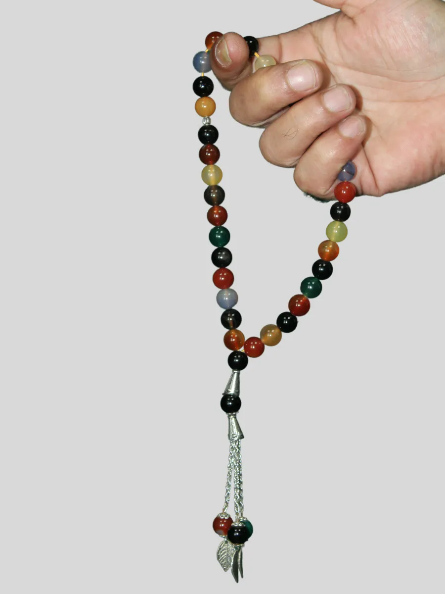 Multi Colour Sulemani Aqeeq Stone Tasbeeh 60 Grams Counter 33 Beads