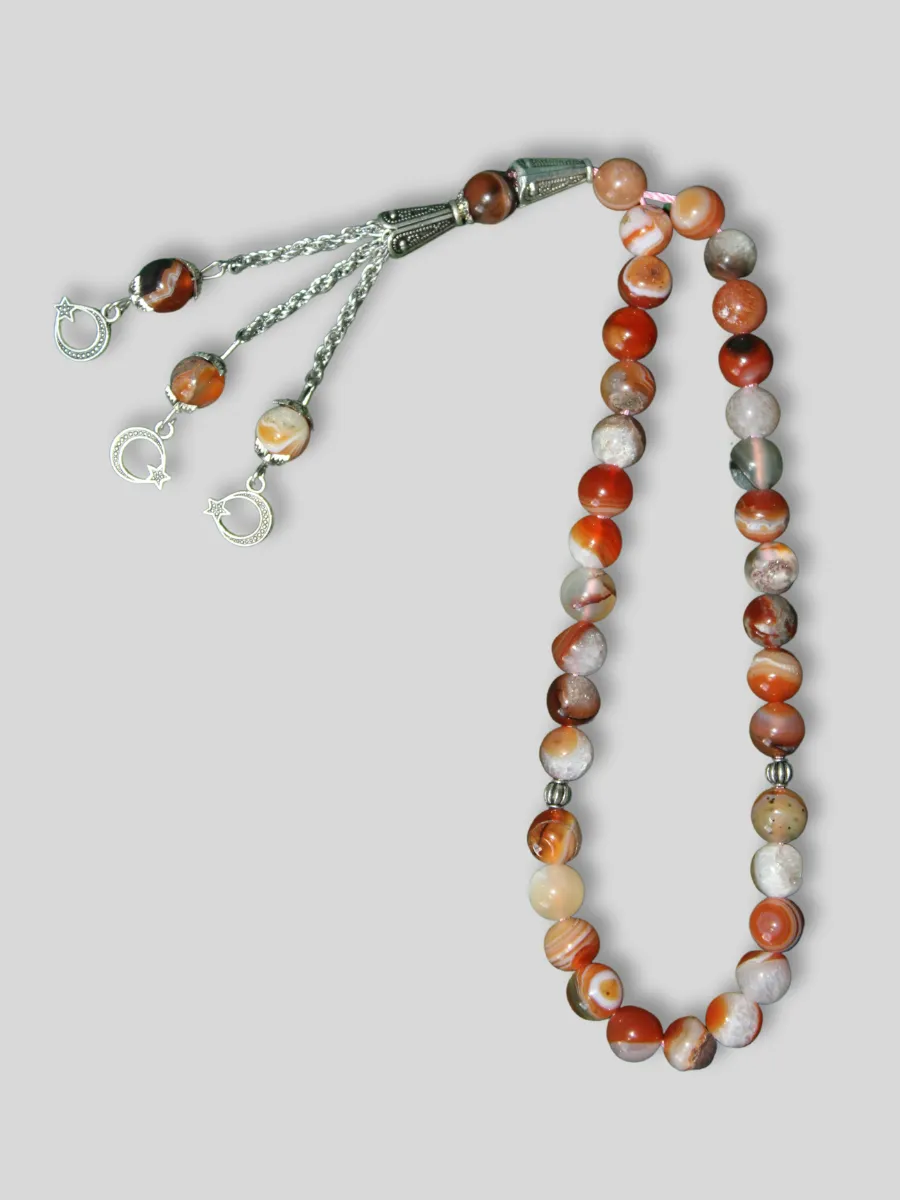 Light Brown Shajri Aqeeq Stone Tasbeeh 33 Beads 32 Grams