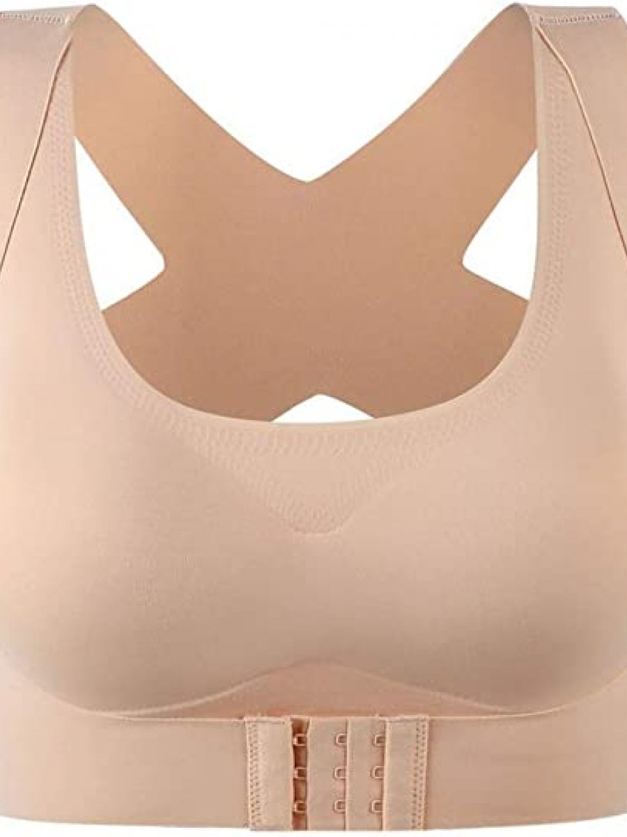 Women seamless hunchback gather front closure push up wide straps bra