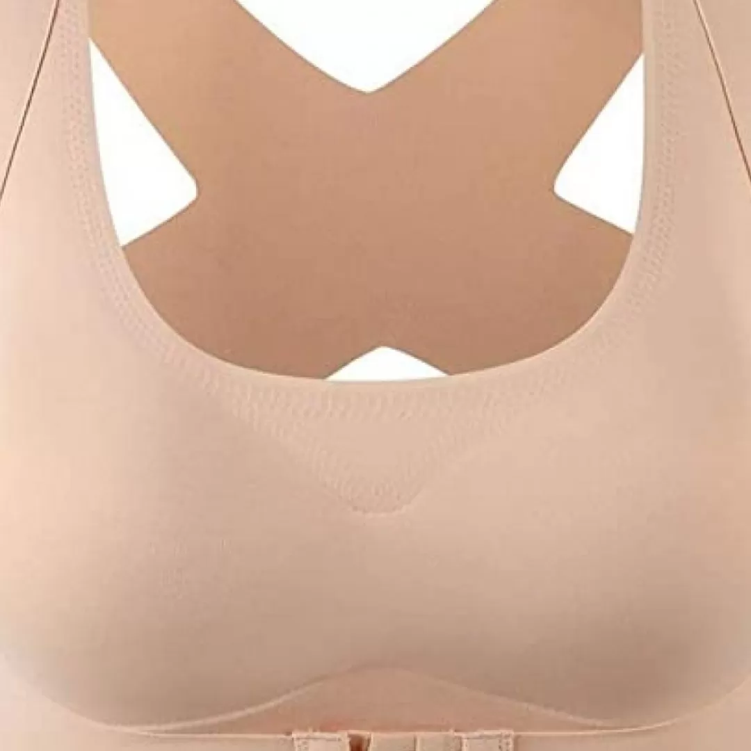 Women seamless hunchback gather front closure push up wide straps bra