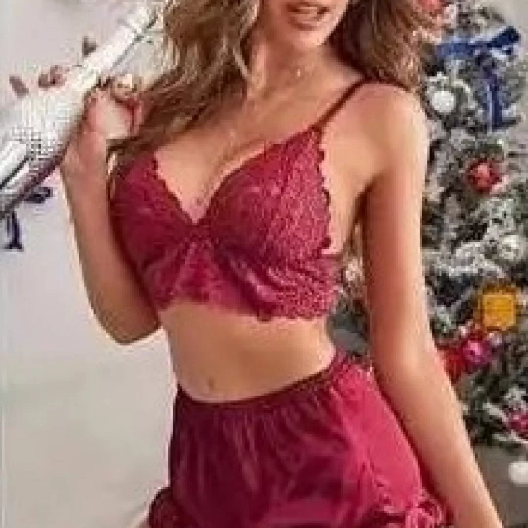 Women Wireless Lace Bra Satin Silk Shorts