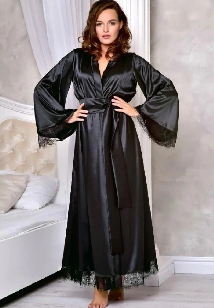 Women long kimono robe silk nightwear